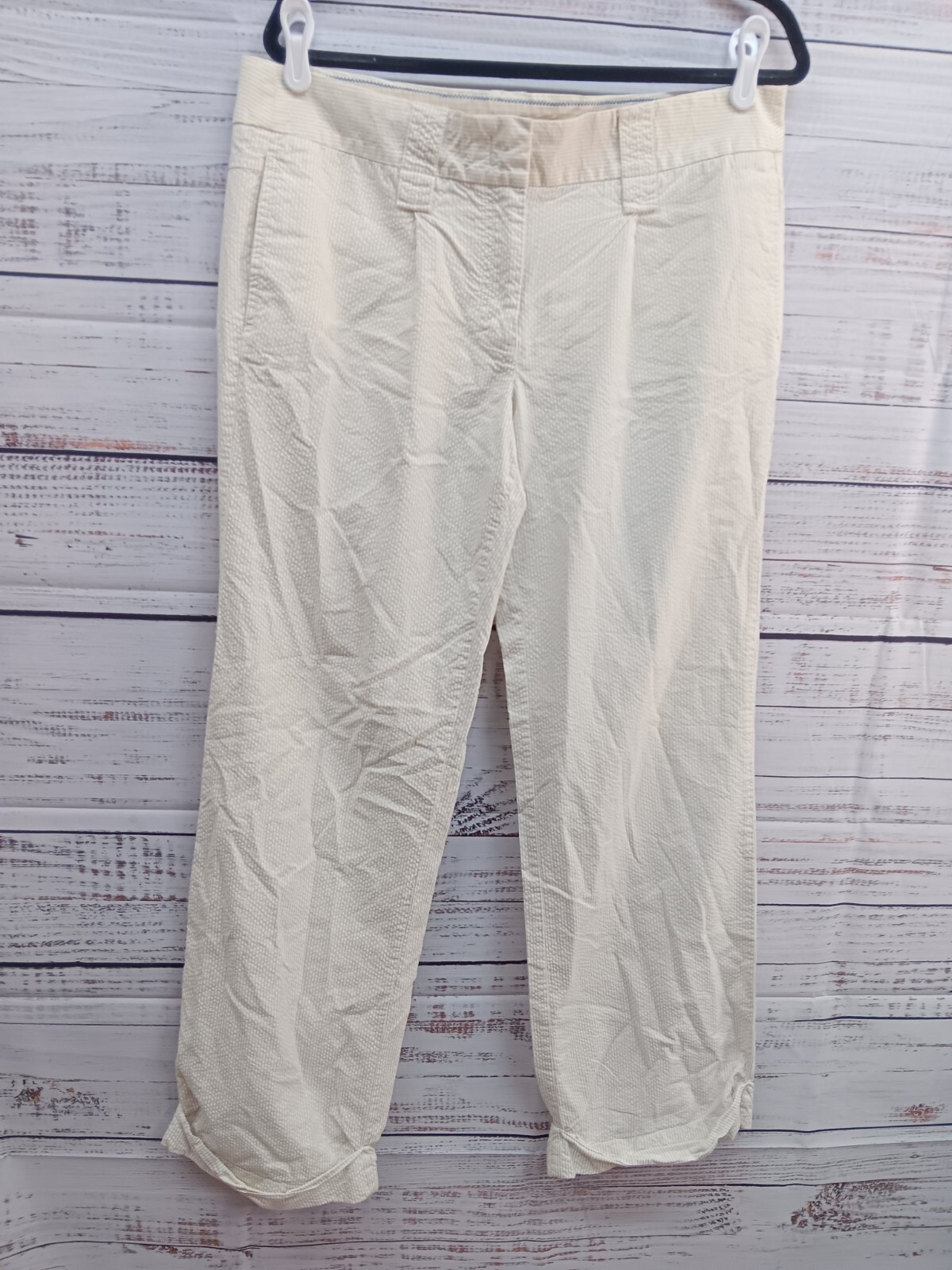 J Crew Women’s City Fit Striped Beige Cotton Cuffed Pants Size 12