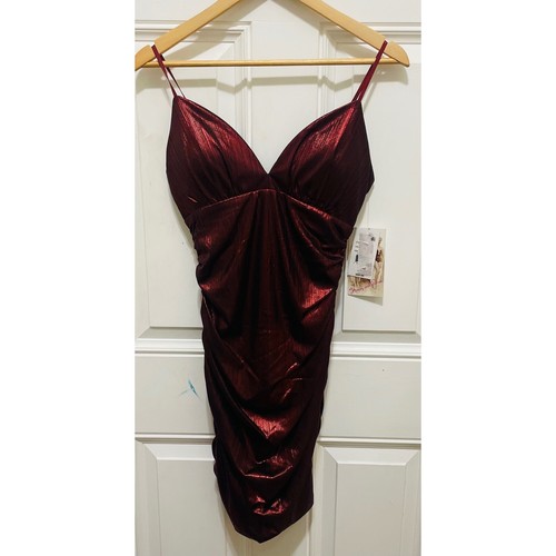 Honey and Rosie Bodycon Dress Ruched Metallic Party Prom Cocktail Red M