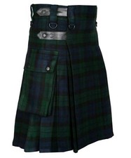 Black Watch Tartan Leather Straps Utility Kilts