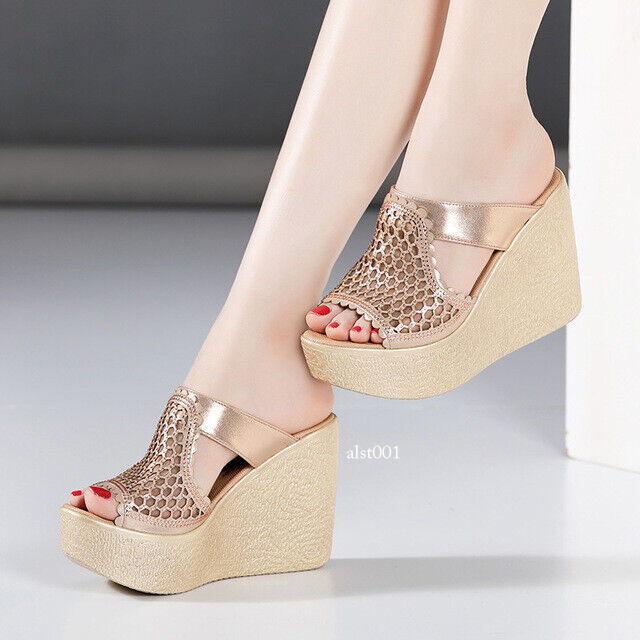 PANTOFOLA D’ORO Sandali donna plateau pantofole zeppa tacchi alti punta aperta scarpe estive mules taglia