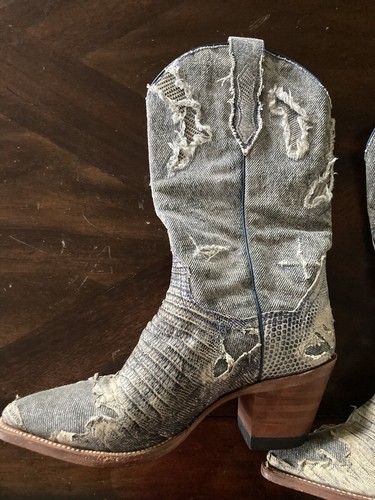 DAN POST TEJU EIDECHSE LEDER EXOTISCHER DENIM BLAU WESTERN STIEFEL DAMEN 6,5 M 2436 - Bild 2 von 6