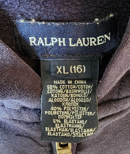 Ralph Lauren Girls Full Zip Hoodie Embroidered Big Pony Logo Blue/Pink Size XL - Picture 8 of 12