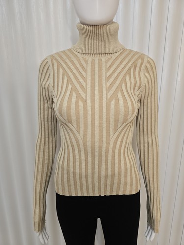 New DKNY Women's Ivory Printed Turtleneck Ribbed Long-Sleeve Sweater Size S. - Picture 4 of 24