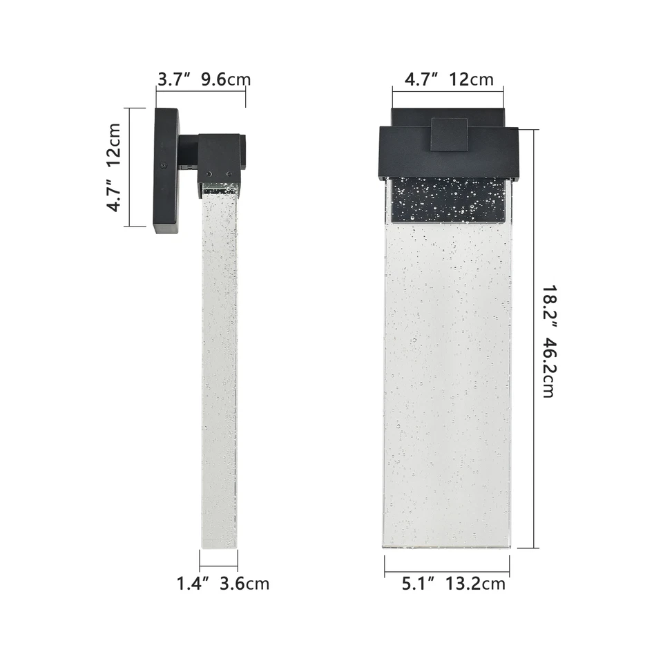 Aplique de porche negro moderno de 18" con lámpara LED de burbuja de cristal Foto 3 de 4