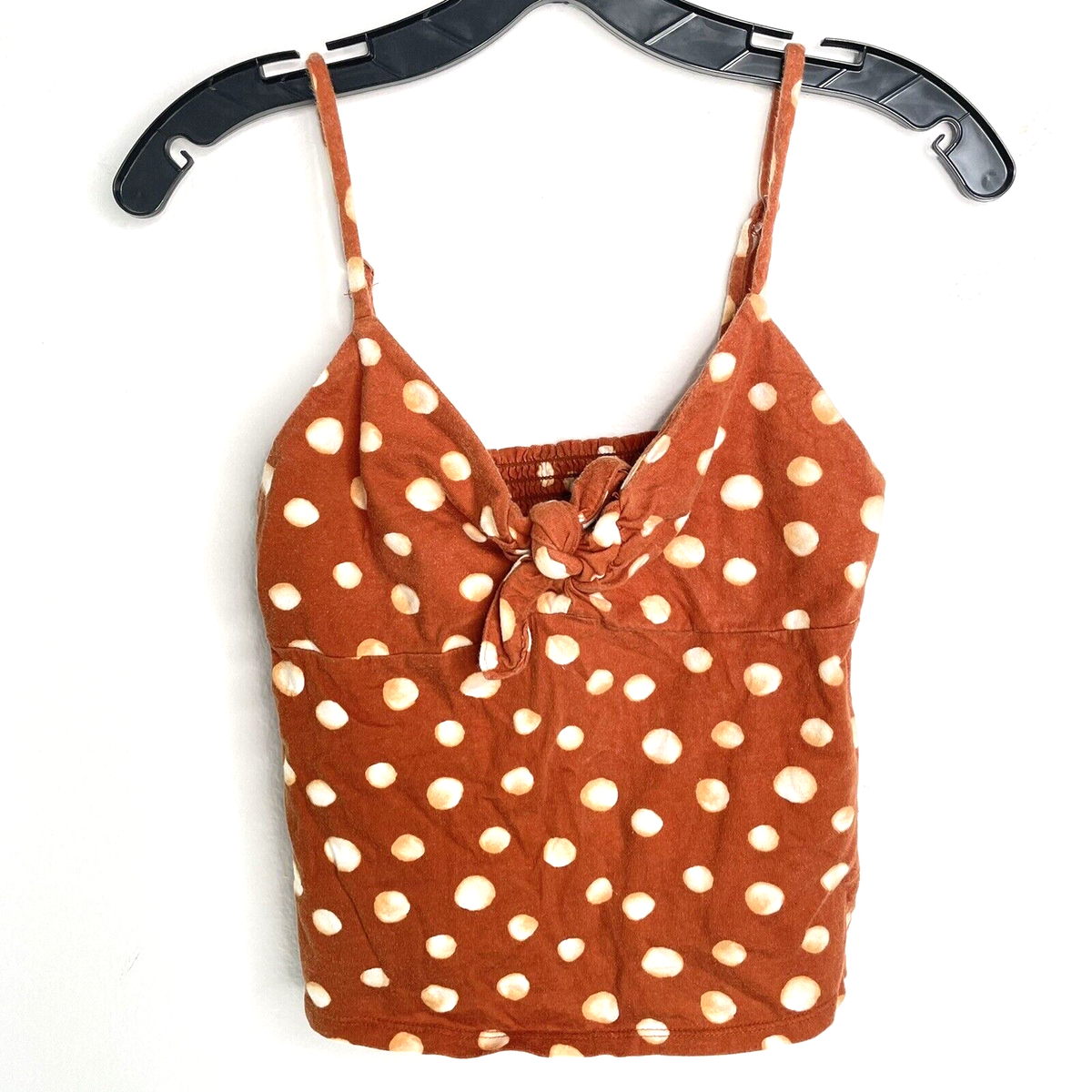Forever 21 Crop Top Womens Size Medium Orange Polka Dot Tank Tie