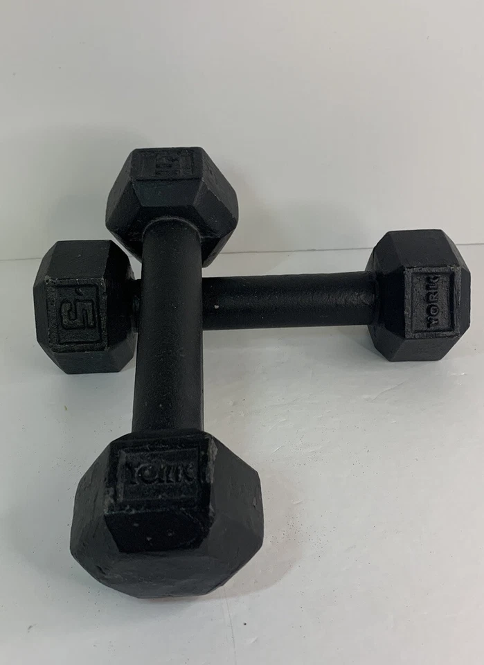 Par de mancuernas hexagonales de hierro fundido York de colección de 5 lb - 10 libras en total - ejercicio Foto 2 de 4