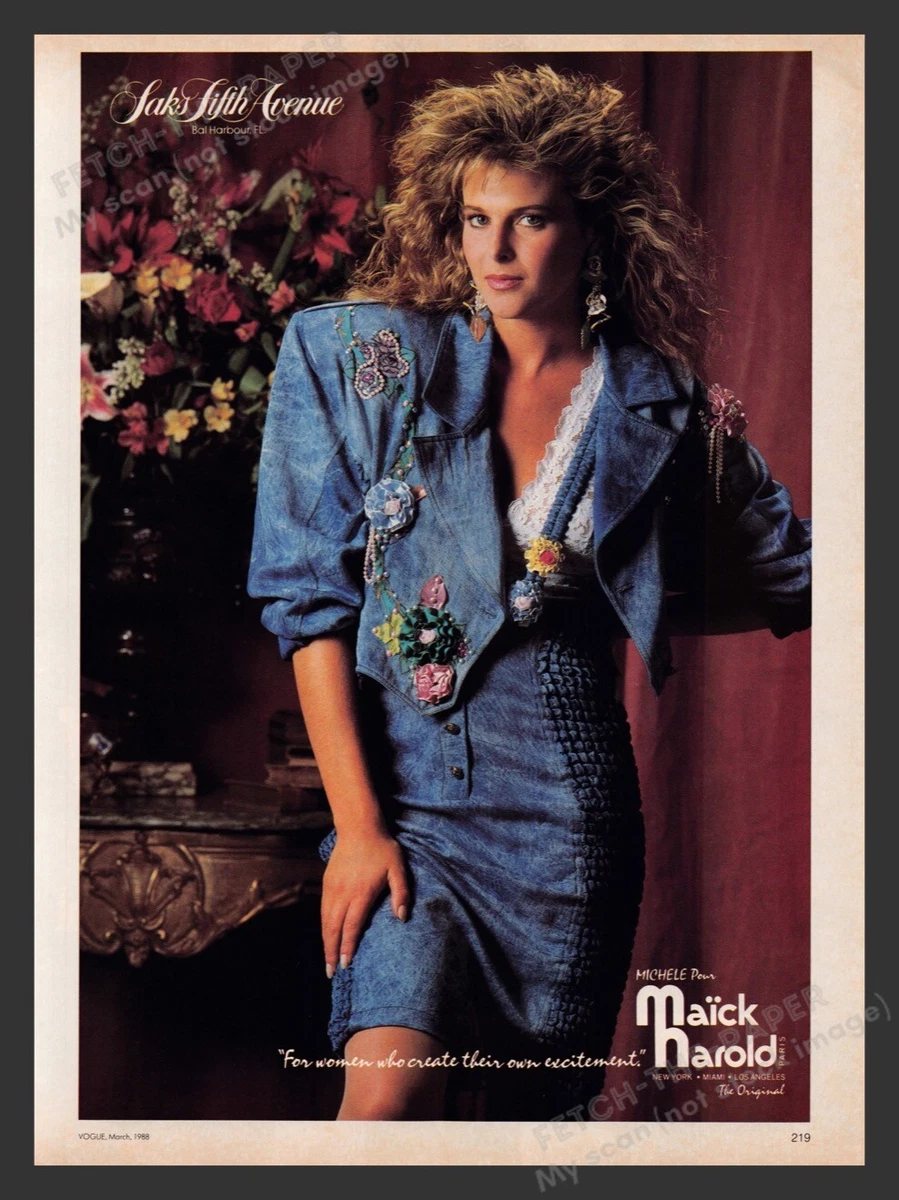 Maick Harold Blue Jean Dress Shoulder Pads 1980s Print