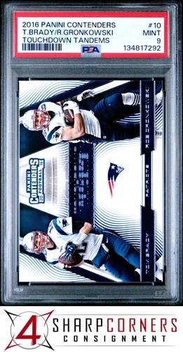 2016 PANINI CONTENDERS TOUCHDOWN TANDEMS #10 TOM BRADY-ROB GRONKOWSKI PSA 9
