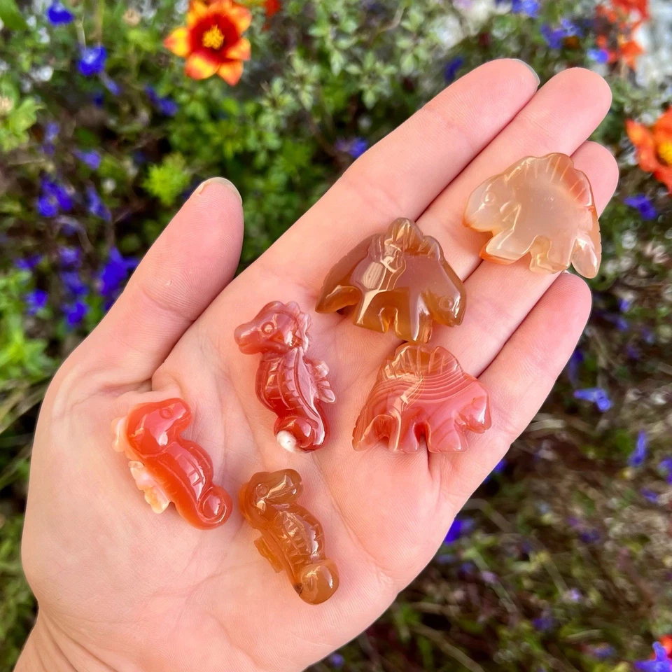 Natural Carnelian Seahorse & Stegosaurus Crystal Carvings Cute Small Gift Idea - Image 2 of 4