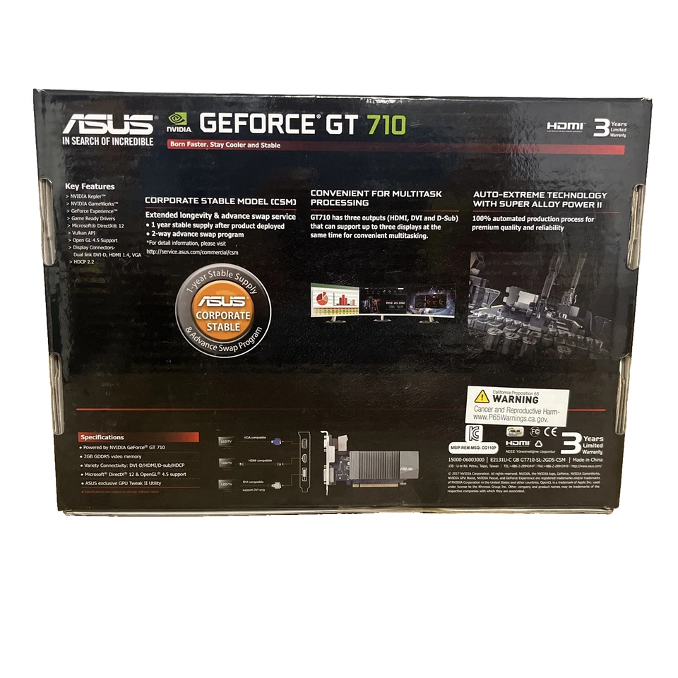 ASUS NVIDIA GeForce GT 710 2GB GDDR5 HDMI Graphics Card (GT710-SL-2GD5-CSM) NIB - Image 2 of 4