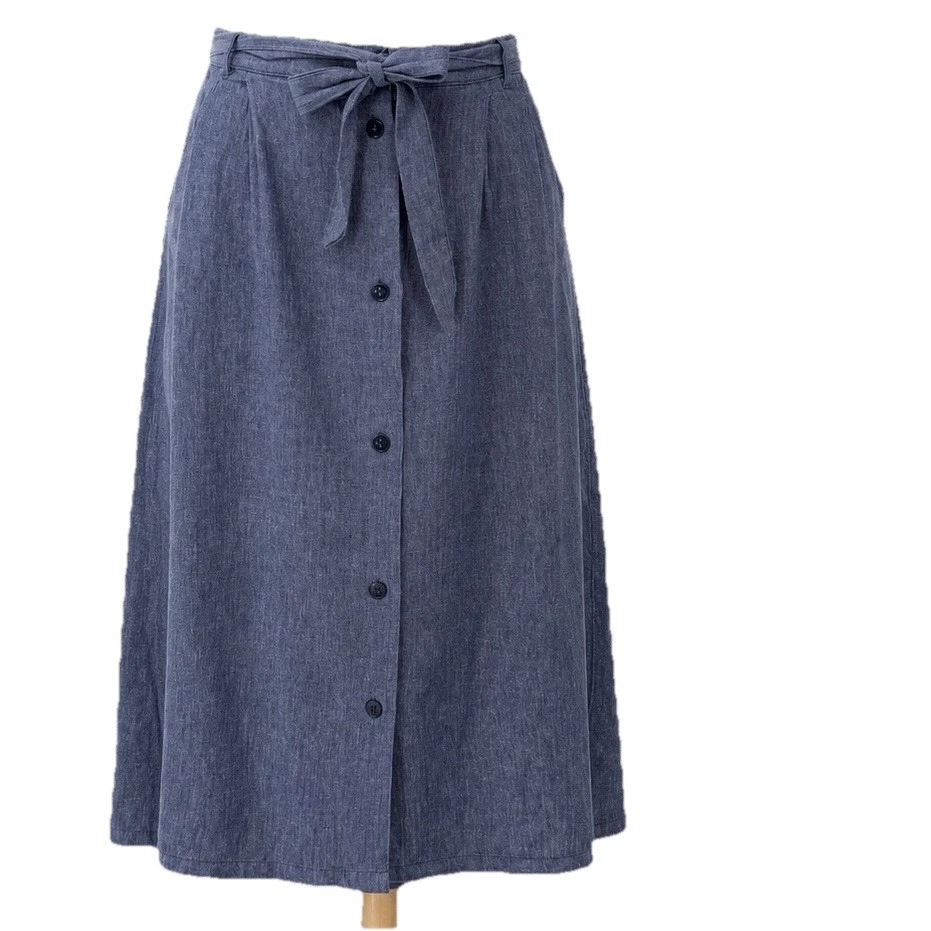 Chambray Midi Skirt Tie Waist Blue Linen/Cotton Blend SZ 14 Coastal Cottagecore
Opens in a new windo