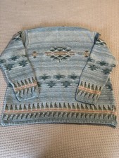Lauren Ralph Lauren Southwest Hand Knit Aztec Blue Sweater Linen Cotton Size 2X