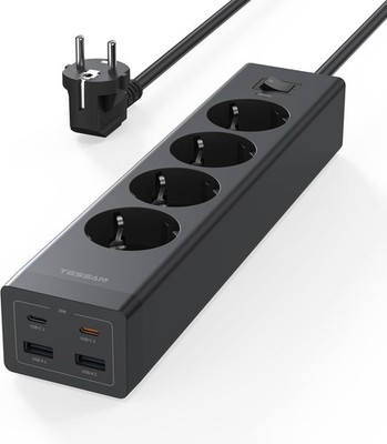TESSAN 20W USB C Steckdosen-Leiste, Schnellladen, Verlängerungskabel, schwarz 2m