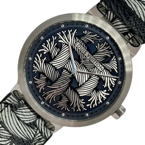 LOUIS VUITTON（LV） OROLOGIO DA POLSO UOMO LOUIS VUITTON Q1D05 TAMBOUR DAMIER CORDA GRAFITE QUARZO SS