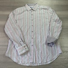 Robert Graham Shirt Mens Large Striped Flip Cuff Button Up Classic Dress