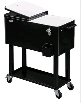 VINGLI 80 Quart Rolling Ice Chest, Portable Patio Party Bar Drink Cooler Black