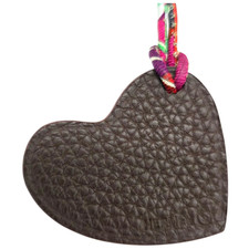 HERMES Petit h Mini Coeur Heart Bag Charm Leather Silk Cord Etoupe Brown Used