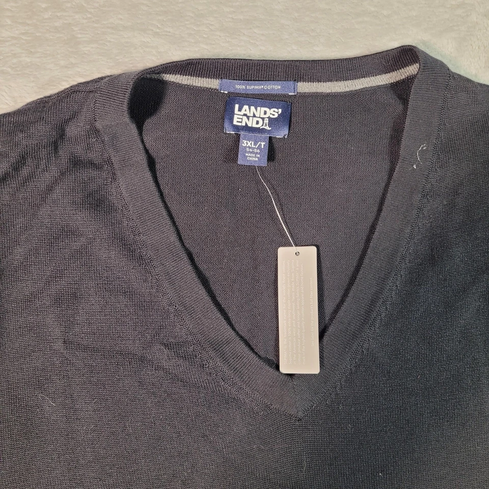 Suéter Lands End Para Hombres 3XL Alto Negro Algodón Supima Cuello en V Manga Larga Tejido DEFECTUOSO Foto 2 de 4