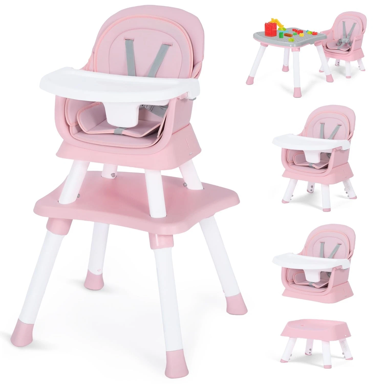 Kinder King 8 in 1 Baby High Chair, Coverts to Dining Booster Seat/Kids Table &