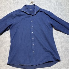 SUITSUPPLY Slim Fit Shirt Men's 43/17 Denim LG Cutaway Neck Button Up Blue-699