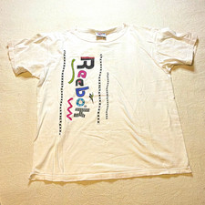 Vintage Reebok Men’s M White Graphic Logo T-Shirt Made in USA single stitch