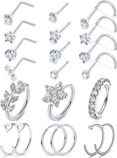 Hoeudjo 20G Nose Rings - Surgical Steel Piercing Jewelry Hoop 21pcs, 20g