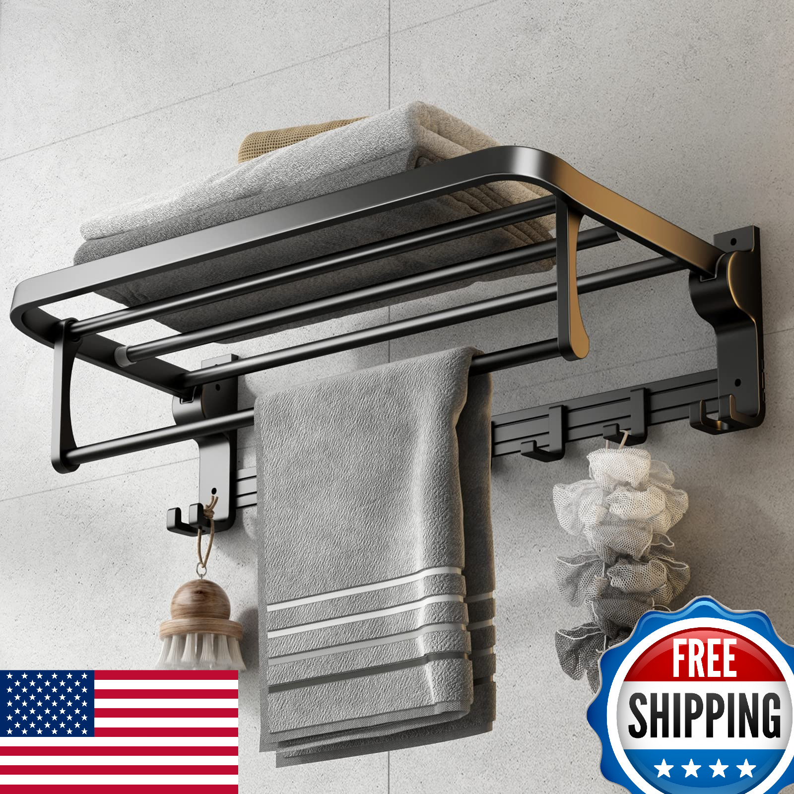 Rack With Towel Bar Holder Foldable Towel Shelf With Movab