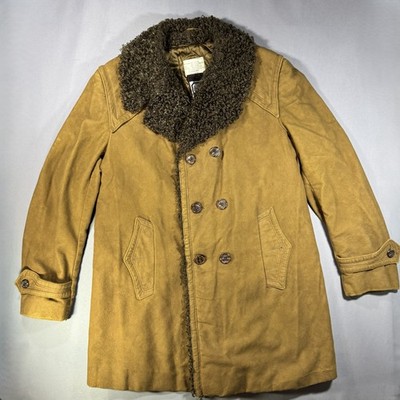 VTG Earl's Court Faux Suede Coat Mens 40R Tan Vintage 70s Made In Israel Quilted