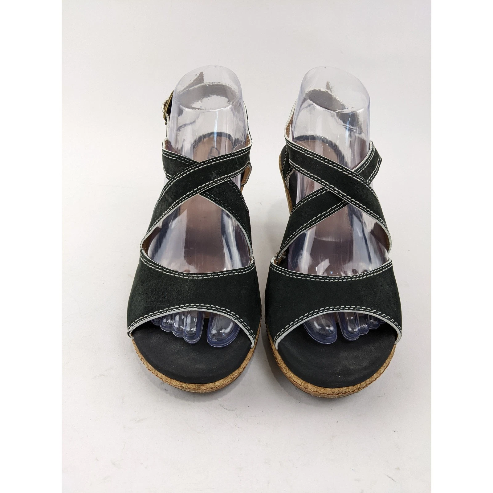 Sandali Clarks zeppa tacco sughero cinturino alla caviglia nero bordo in pelle misura 8 5