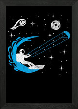 Gerahmtes Wandbild Drachensurfen im Weltraum Poster Leinwanddruck Bild
