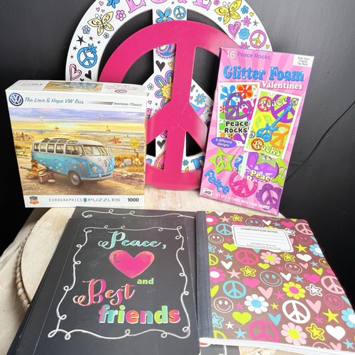 Peace & Hippie Theme Girls Room Decor & Lot Of 7 VW Bus Puzzle 2 Peace Signs