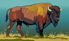 Original Western Art - American Bison, Buffalo, Hand Painted 40x24 Inches Signed