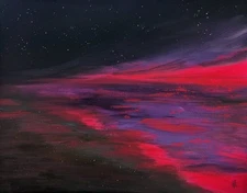 Original Painting On Canvas. Ocean Beach Art. Celestial Abstract Seascape. 11x14