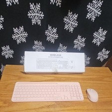 Wireless Pink Keyboard Mouse Bundle Plug  Play QWERTY K913 1600 DPI