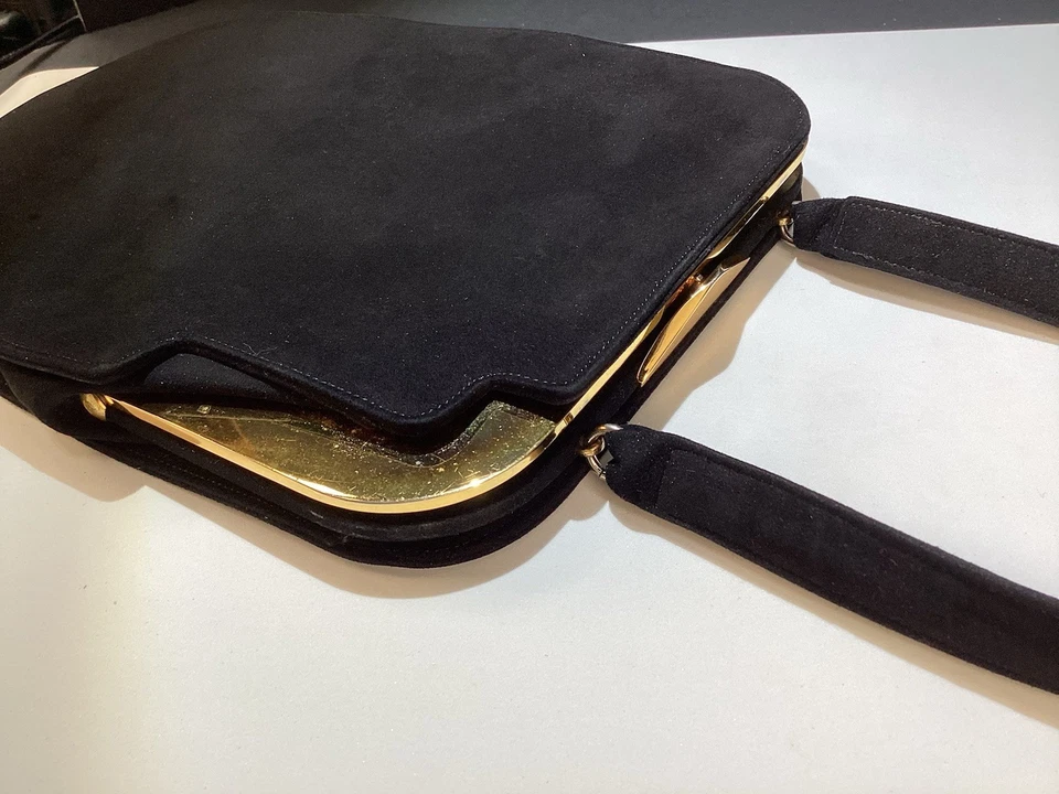 DE COLECCIÓN KORET Bolso de Mano Negro Niño Gamuza Tono Dorado Herrajes Italia con Monedero Foto 2 de 4