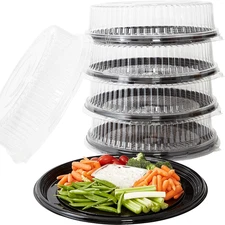 Heavy Duty, Recyclable 16 In. Serving Tray and Lid 5Pk. Large, Black Plastic Par