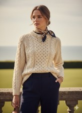 Irish Home Crafts Hand-Knitted 100 Virgin Wool Aran Cable Knit Sweater Ivory