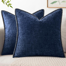 Pack of 2 Couch Throw Pillow Covers 18X18 Inch Navy Farmhouse Decorative Pillow