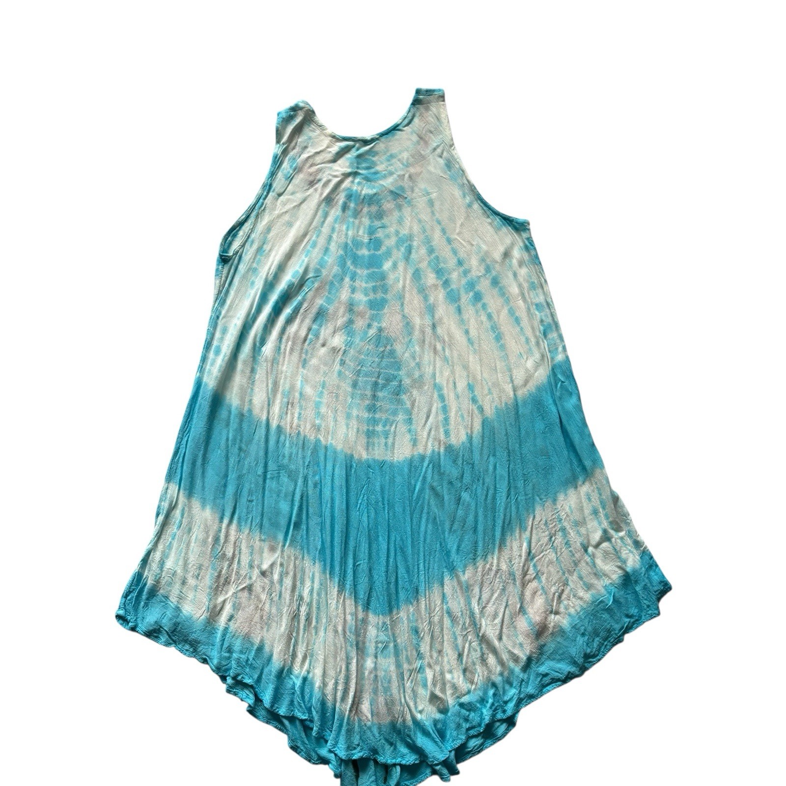 Vintage Summer Beach Dress Tent Tie Dyed Floral Blue White Retro Boho Holiday 18 image 4