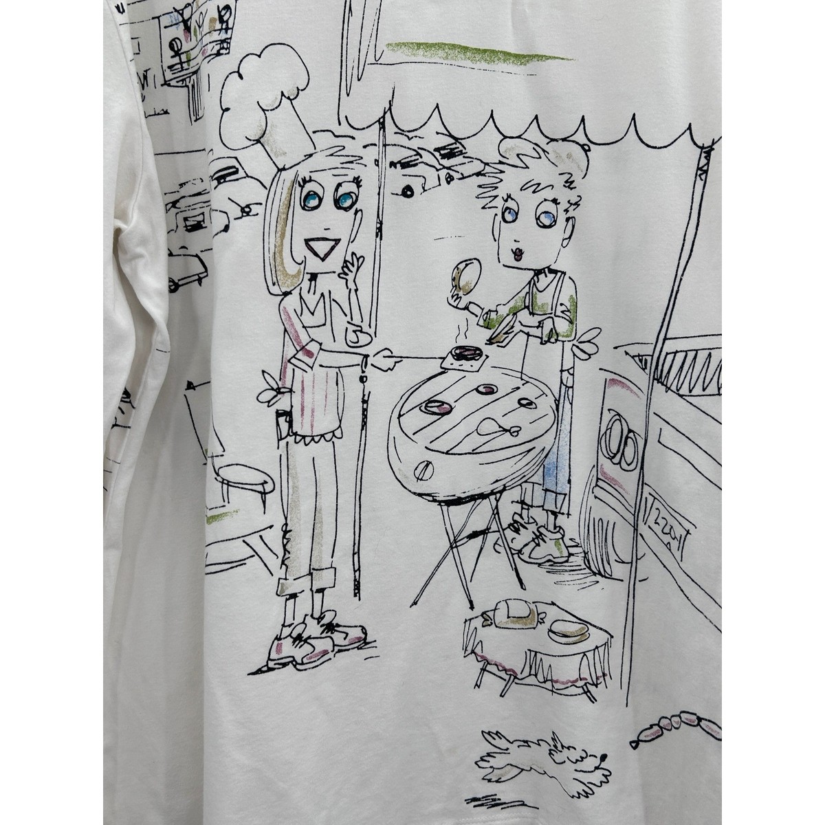 Chicos Chat-tees Womens White Tailgate BBQ Football Graphic Long Sleeve Tee L View 5