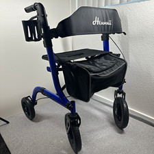 Henmnii 4-Wheel Rollator Walker Blue/Black Seat Handbrakes Storage Cup Holder