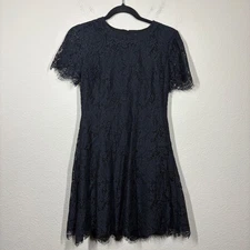 Madewell Size 2 Lace Mini Shift Dress Black Cotton Nylon Blend Hourglass Raw Hem