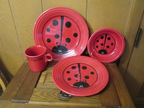 Fiestaware LADY BUG 4 piece setting Scarlet Red LADYBUG discontinued Fiesta