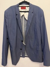 HUGO Blue Single-Breasted Two-Button Suit Jacket 54 (44in) Cotton Piqué
