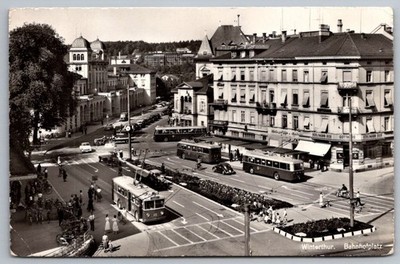 Winterthur RPPC Bahnhofplatz Street Scene Switzerland Trolley Buses c.1960
