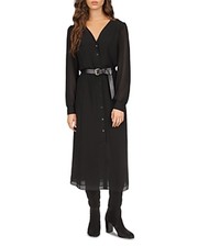 Michael Kors Women’s Kate Belted Button-Down MIDI Dress, Black, Large