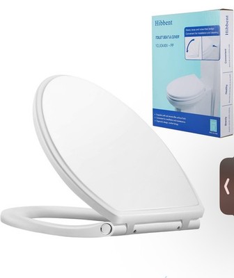 Hibbent 1CLICK40V Elongated White Plastic Toilet Seat Soft Close Quick Release
