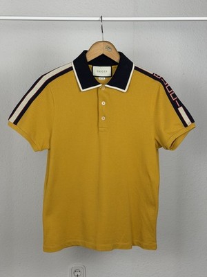 Gucci Yellow Cotton Polo T-Shirt Shoulder GG Logo Size S Made in Italy