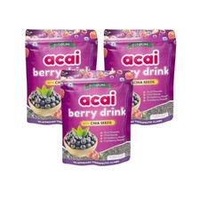 3 Packs FITGUM Acai Berry Drink Powder w/ Chia  Collagen   30 Sachets