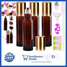 10ml Roller Bottles for Essential Oils Amber Glass with Alloy Caps 4 Count